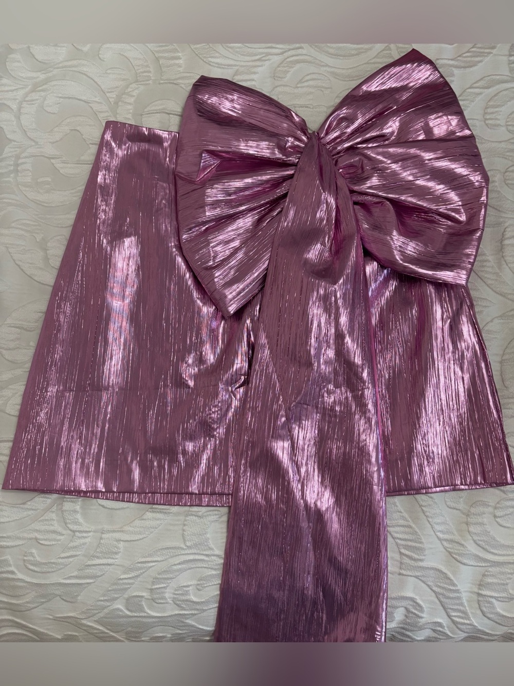 NWOT Tuckernuck Hyacinth House Pink Metallic Plisse Brenna Bow Mini Skirt Size S - Picture 7 of 10